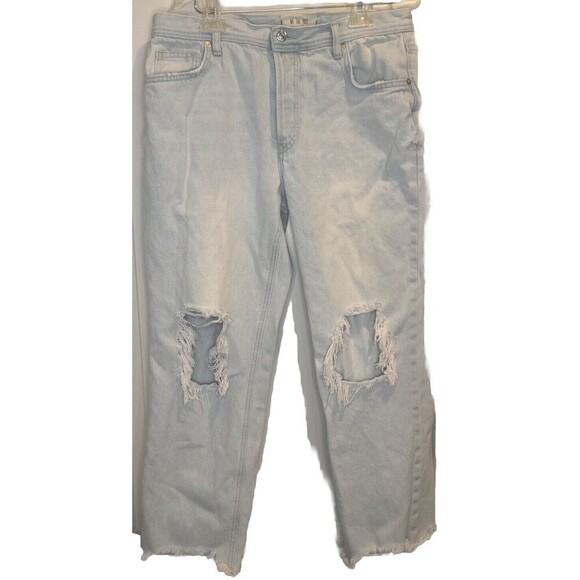 We the Free Light Wash Straight Leg Cropped Distressed Raw Hem Jeans Sz 29 - Picture 1 of 14